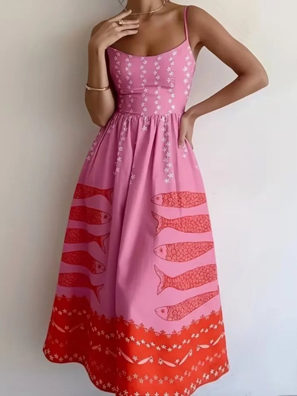 Shades Of Pink Geometric Fish Cami Maxi Dress - Picture 3 of 4